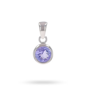 9ct White Gold Round Shaped Tanzanite Bezel Set Pendant