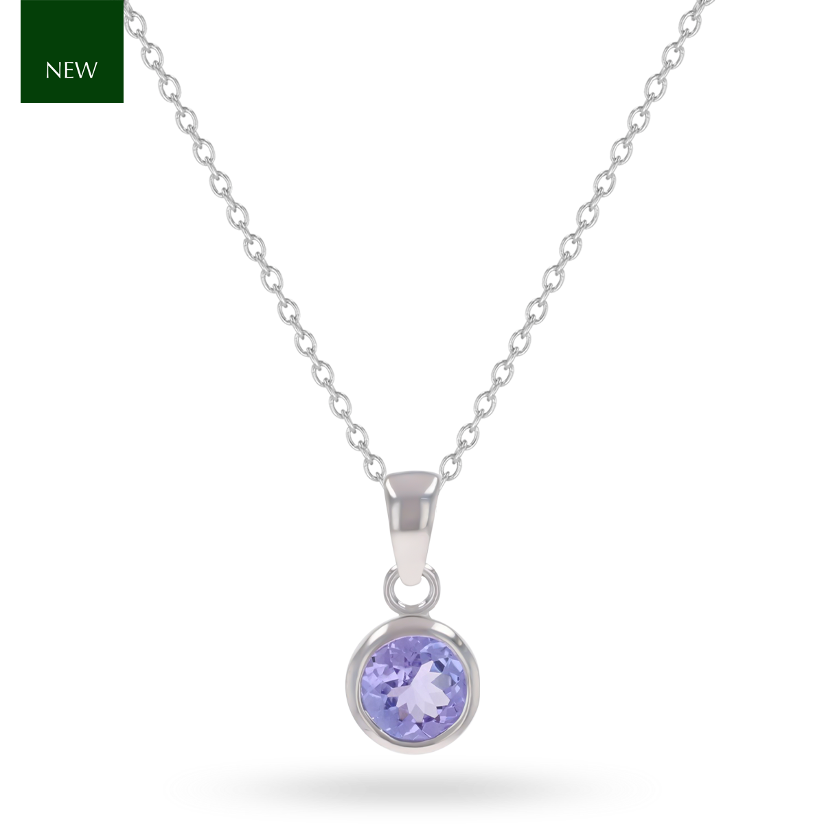 9ct White Gold Round Shaped Tanzanite Bezel Set Pendant with Chain