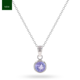 9ct White Gold Round Shaped Tanzanite Bezel Set Pendant with Chain