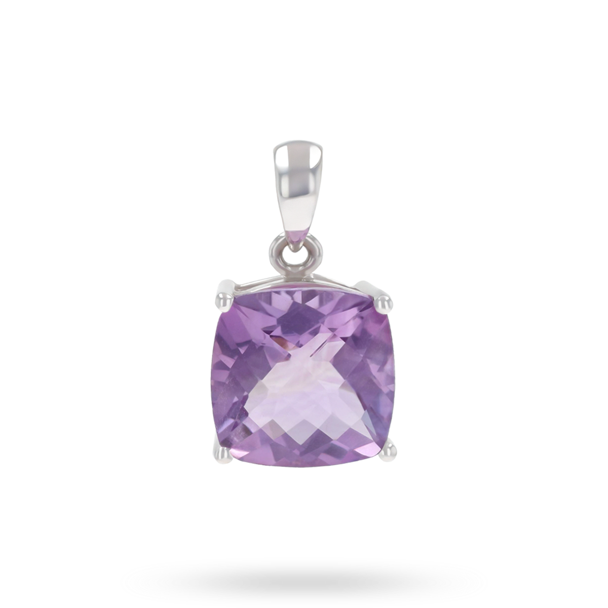 9ct White Gold Amethyst Cushion Shaped Claw Set Pendant