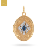 9ct Yellow Gold Sapphire Set Foliate Scroll Locket