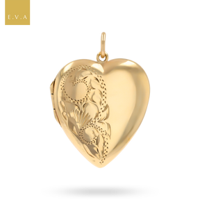 9ct Yellow Gold Half Engraved Heart Shaped Locket