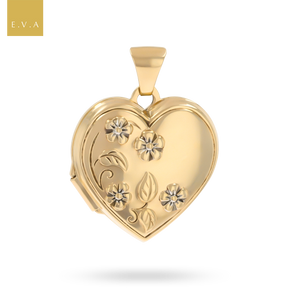 9ct Yellow Gold Heart Shaped Forget-Me-Not Locket