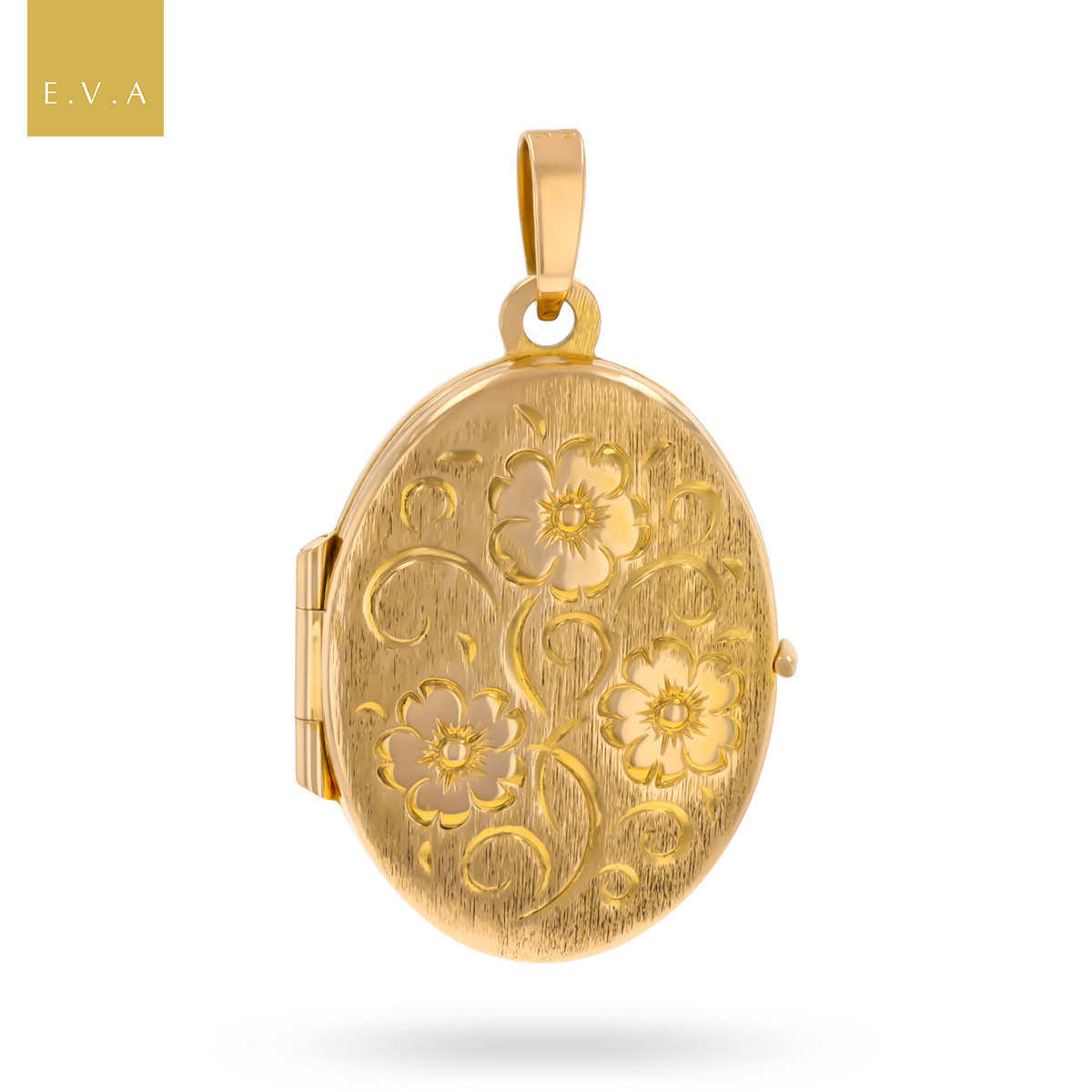 9ct Yellow Gold Oval Shaped Forget-Me-Not Satin Locket