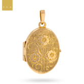 9ct Yellow Gold Oval Shaped Forget-Me-Not Satin Locket