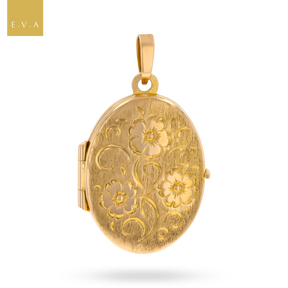 9ct Yellow Gold Oval Shaped Forget-Me-Not Satin Locket