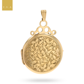 9ct Yellow Gold Round Shaped Floral Pattern Locket