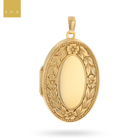 9ct Yellow Gold Oval Shaped Floral Wreath Locket