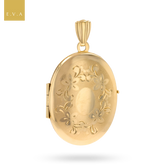 9ct Yellow Gold Oval Shaped Floral Engraved Satin Locket