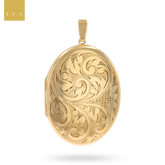 9ct Yellow Gold Extra Large Oval Foliate Scroll Engraved Locket