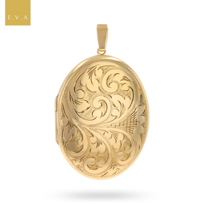 9ct Yellow Gold Extra Large Oval Foliate Scroll Engraved Locket