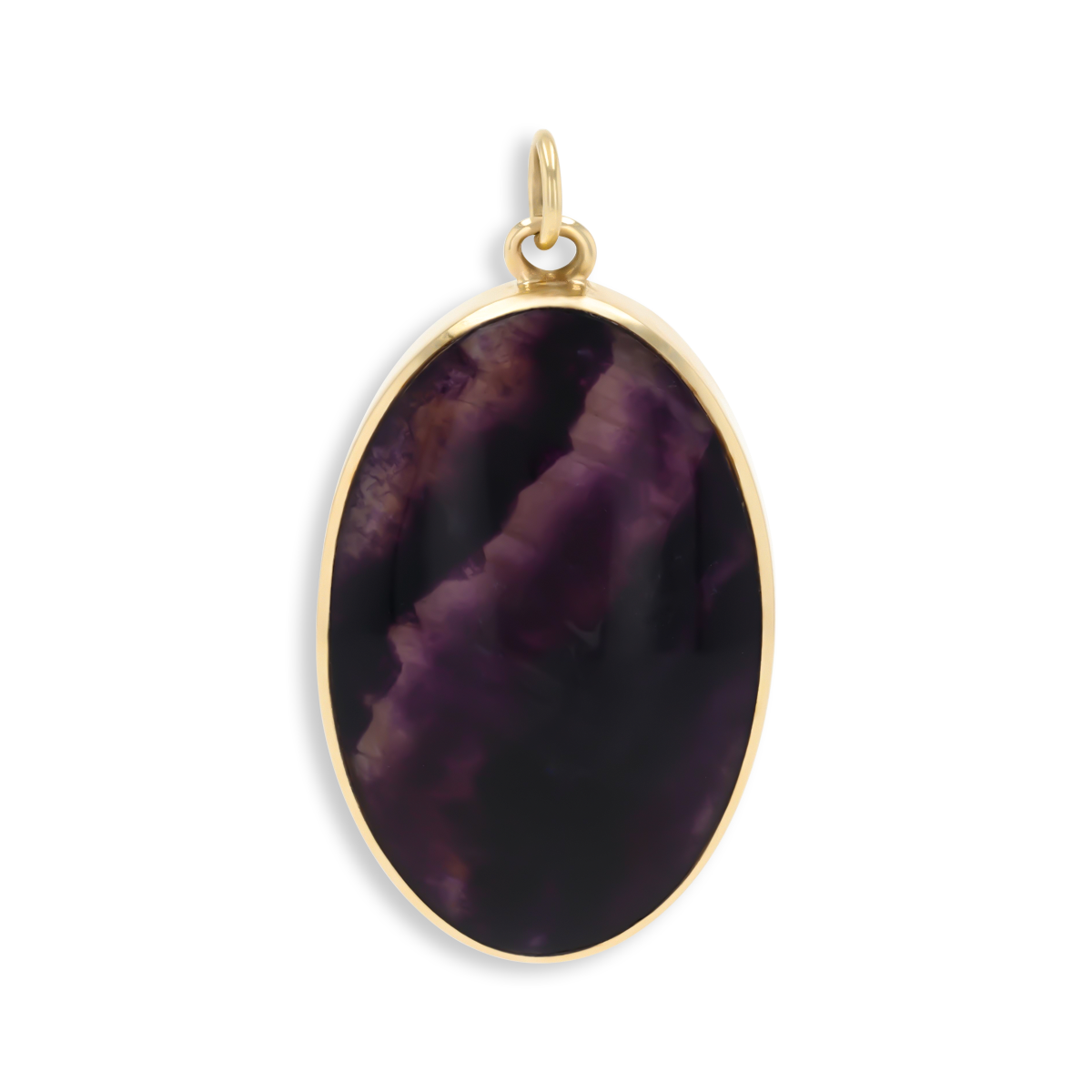 9ct Yellow Gold Oval Shaped Blue John Fluorite Double Sided Pendant