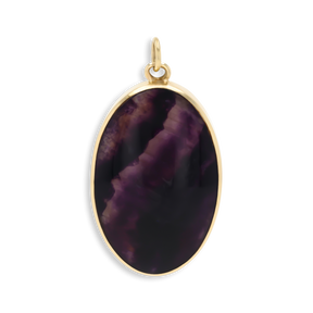 9ct Yellow Gold Oval Shaped Blue John Fluorite Double Sided Pendant