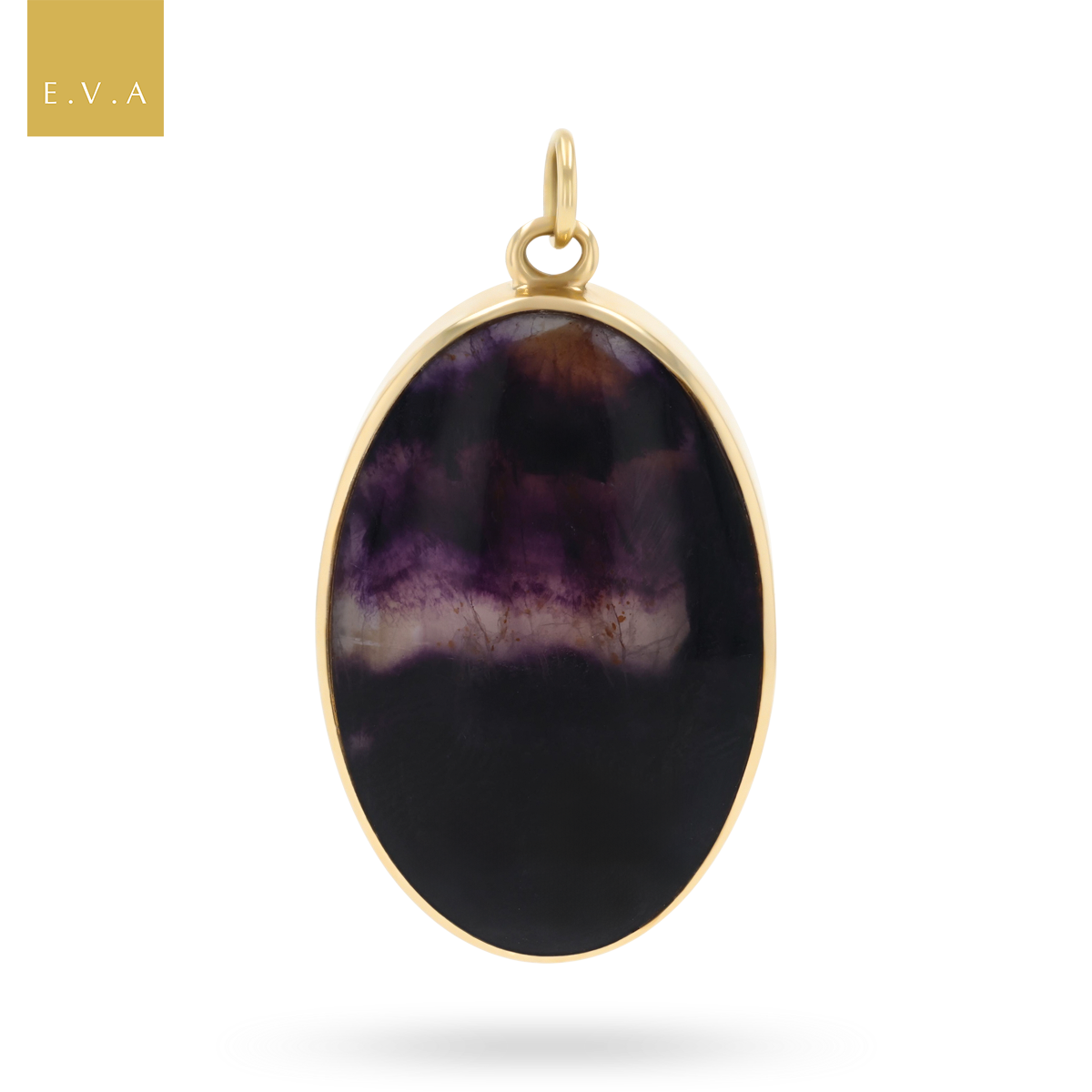 9ct Yellow Gold Oval Shaped Blue John Fluorite Double Sided Pendant