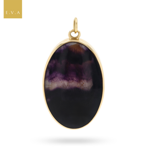 9ct Yellow Gold Oval Shaped Blue John Fluorite Double Sided Pendant