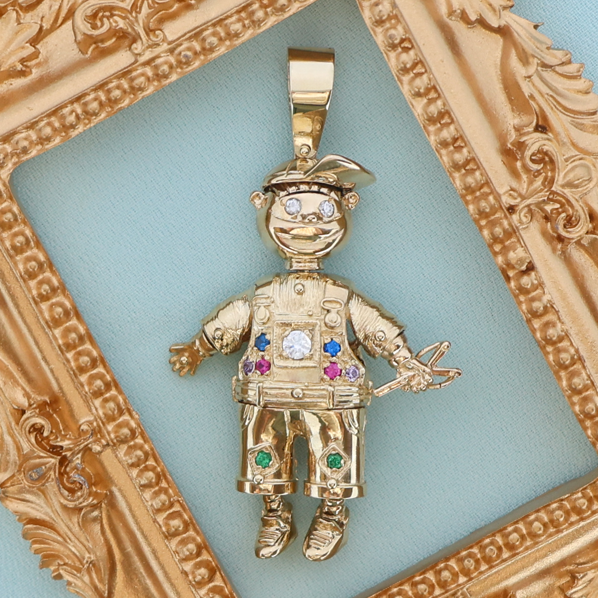 9ct Yellow Gold Boy Moveable Cubic Zirconia Set Pendant