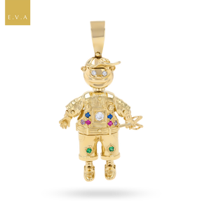 9ct Yellow Gold Boy Moveable Cubic Zirconia Set Pendant