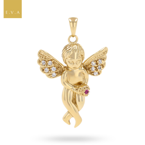 9ct Yellow Gold Cherub Cubic Zirconia Set Pendant