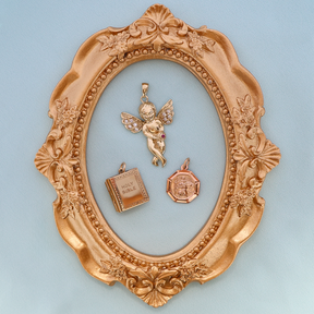 9ct Yellow Gold Cherub Cubic Zirconia Set Pendant, 9ct Yellow Gold Holy Bible Charm By Georg Jensen & 9ct Rose Gold Octagonal St Christopher Pendant By Georg Jensen