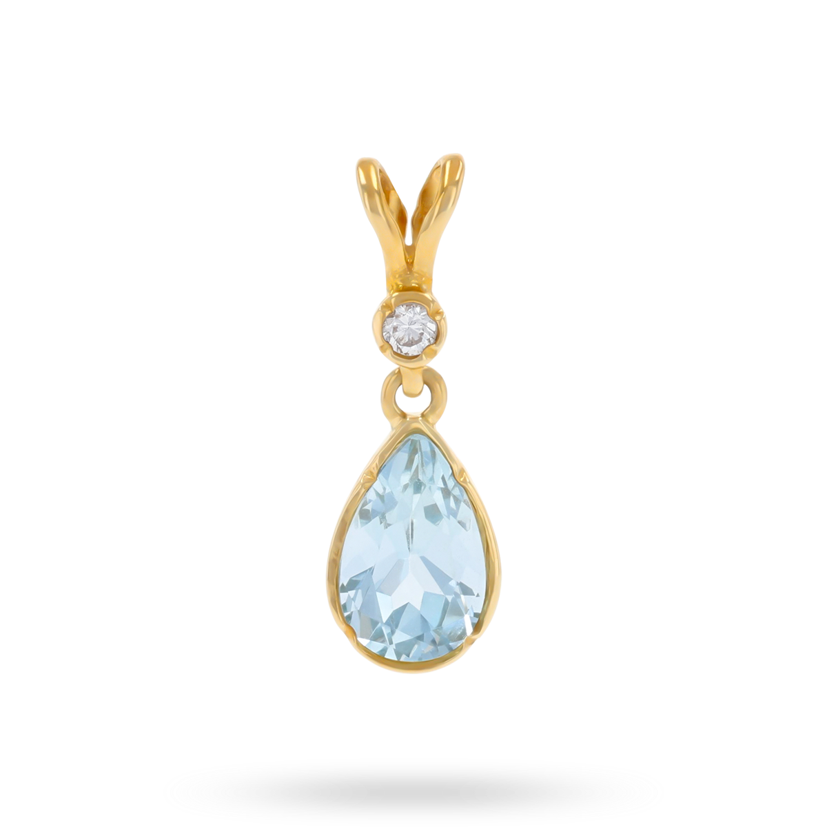 9ct Yellow Gold Pear Shaped Aquamarine & Diamond Pendant