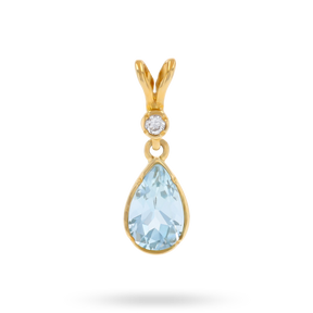 9ct Yellow Gold Pear Shaped Aquamarine & Diamond Pendant