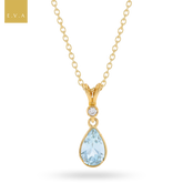 9ct Yellow Gold Pear Shaped Aquamarine & Diamond Pendant with Chain