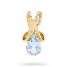 9ct Yellow Gold Pear Shaped Aquamarine Ribbon Pendant