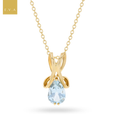 9ct Yellow Gold Pear Shaped Aquamarine Ribbon Pendant with Chain