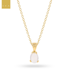 9ct Yellow Gold Oval Shaped Rock Crystal Quartz Pendant with Chain