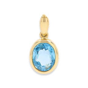 9ct Yellow Gold Oval Shaped Swiss Blue Topaz Bezel Set Pendant