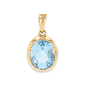 9ct Yellow Gold Oval Shaped Sky Blue Topaz Bezel Set Pendant