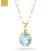 9ct Yellow Gold Oval Shaped Sky Blue Topaz Bezel Set Pendant with Chain