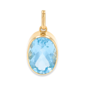 9ct Yellow Gold Large Oval Shaped Sky Blue Topaz Bezel Set Pendant