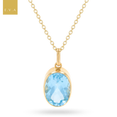 9ct Yellow Gold Large Oval Shaped Sky Blue Topaz Bezel Set Pendant with Chain