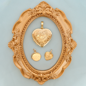 9ct Yellow Gold Heart Shaped Locket, I Love You Spinner and Heart Shaped St. Christopher Pendant