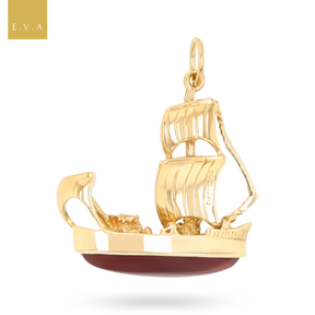 9ct Yellow Gold Sailing Boat Carnelian Pendant