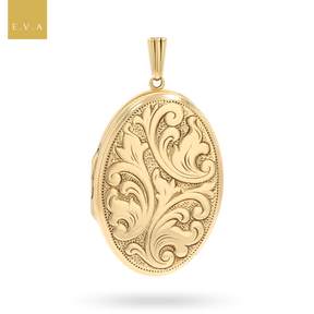 9ct Yellow Gold Oval Shaped Foliate Scroll Locket By Georg Jensen