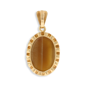 9ct Yellow Gold Tiger’s Eye Scalloped Edge Pendant