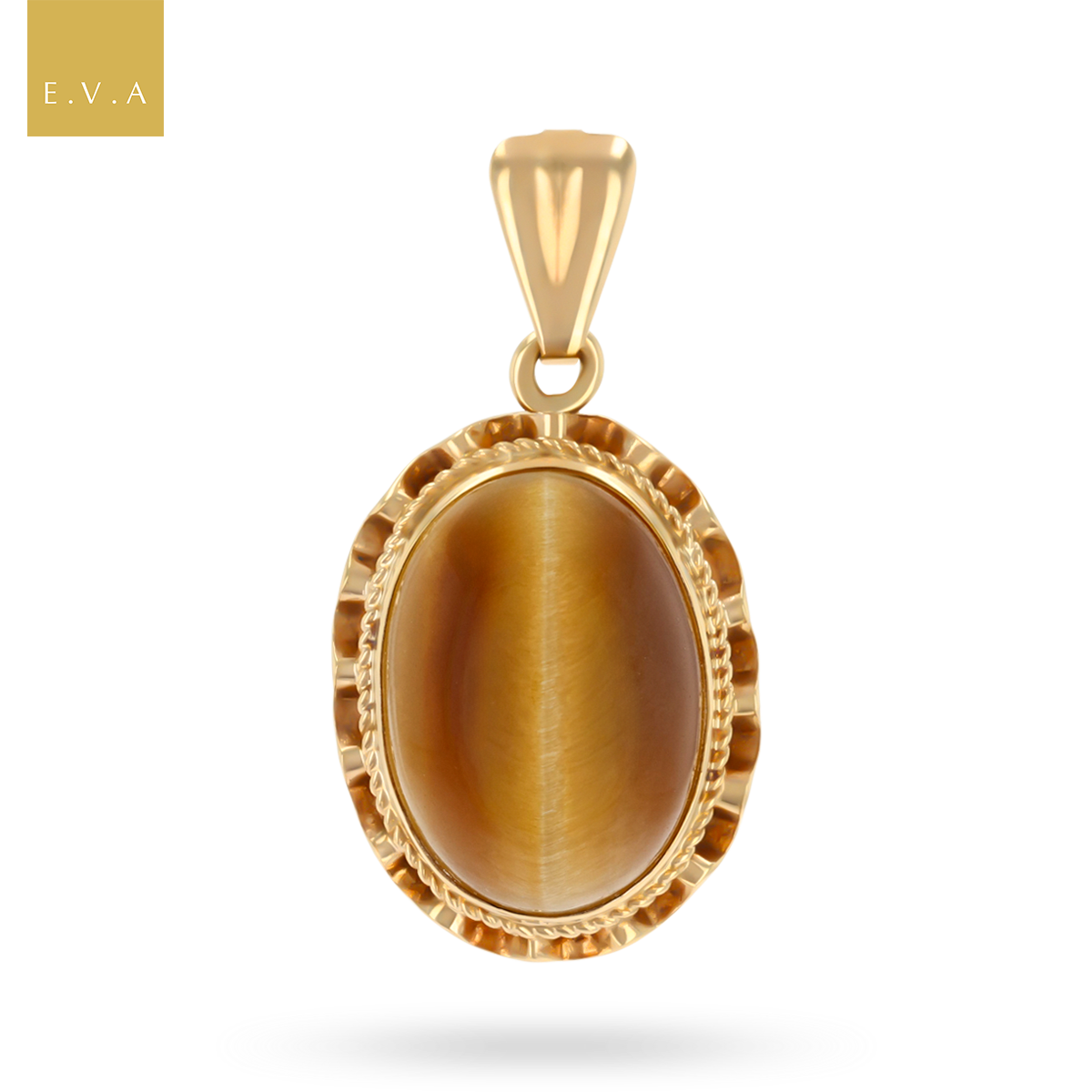 9ct Yellow Gold Tiger’s Eye Scalloped Edge Pendant