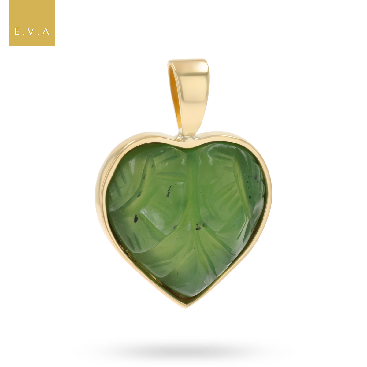 9ct Yellow Gold Carved Nephrite Jade Heart Pendant