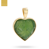 9ct Yellow Gold Carved Nephrite Jade Heart Pendant