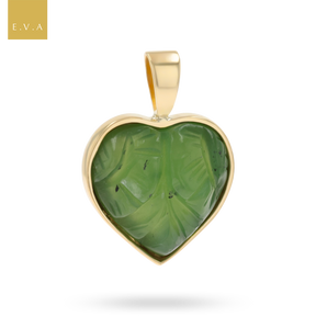 9ct Yellow Gold Carved Nephrite Jade Heart Pendant