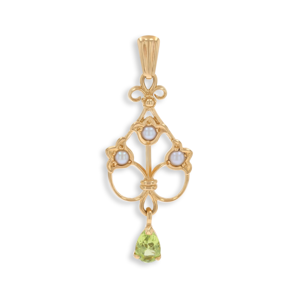 9ct Yellow Gold Peridot & Pearl Set Lily of The Valley Pendant