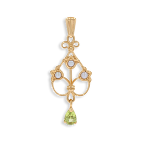 9ct Yellow Gold Peridot & Pearl Set Lily of The Valley Pendant