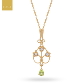 9ct Yellow Gold Peridot & Pearl Set Lily of The Valley Pendant with Chain