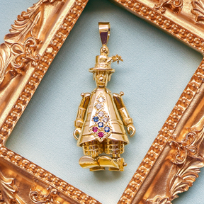 9ct Yellow Gold Clown Moveable Cubic Zirconia Set Pendant