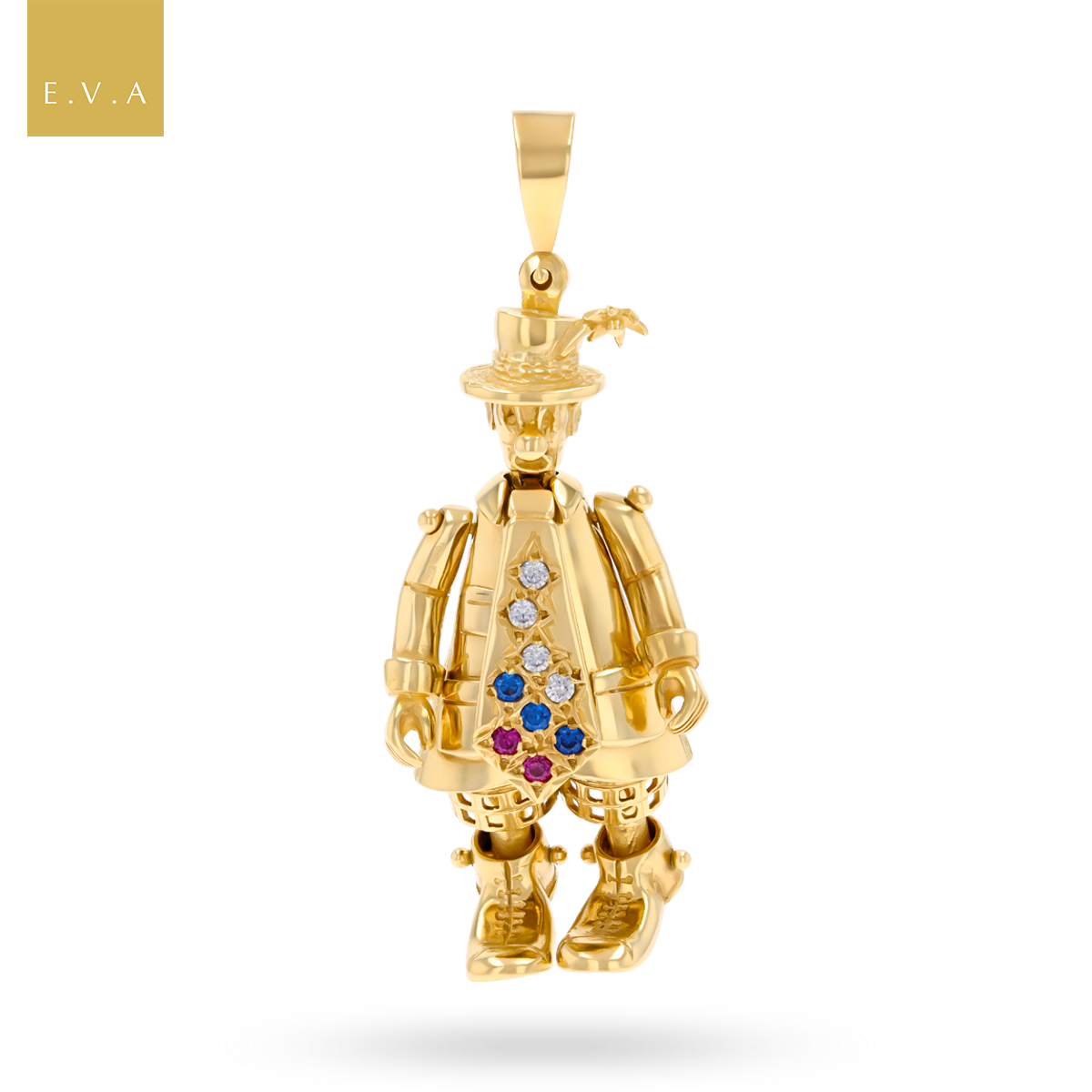 9ct Yellow Gold Clown Moveable Cubic Zirconia Set Pendant