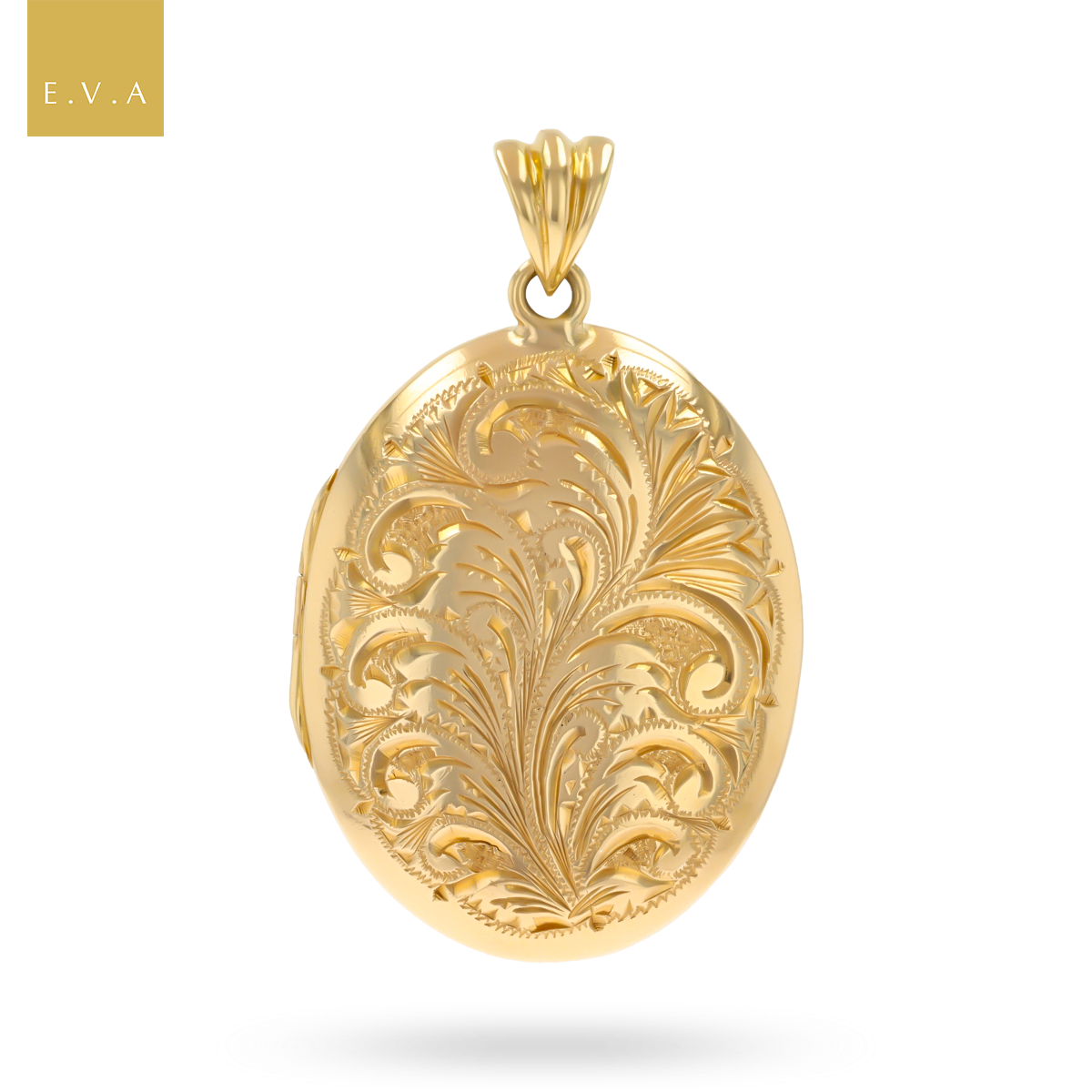 9ct Yellow Gold Oval Shaped Foliate Scroll Engraved Locket