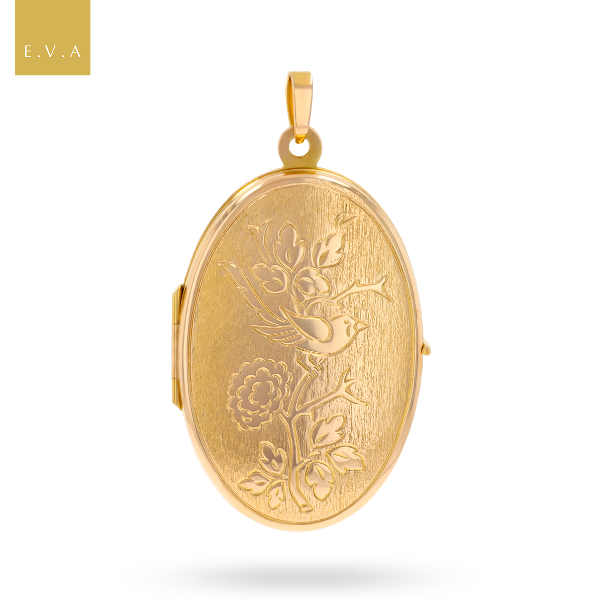 9ct Yellow Gold Oval Shaped Bird Engraved Locket