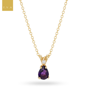 9ct Yellow Gold Amethyst & Diamond Set Pendant with Chain